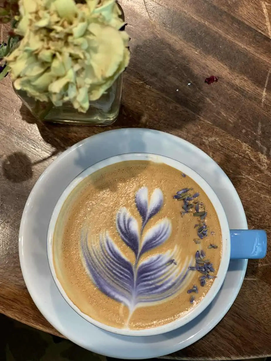 Purple floral art latte