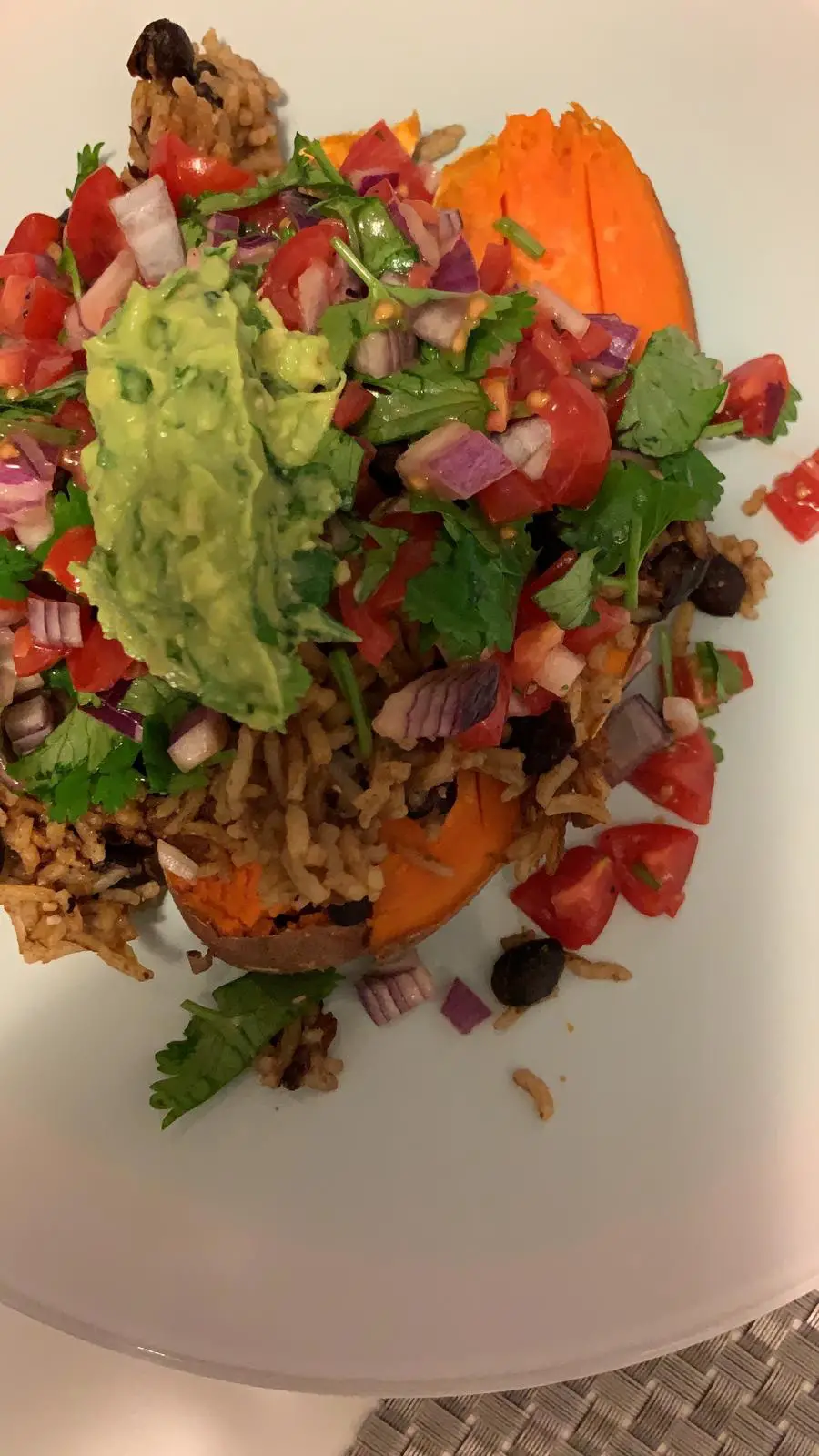 Guacamole, salsa with rice and beans